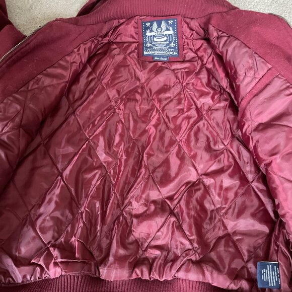 VTG Y2K Brooklyn Basement Mens Wool Blend Bomber Jacket Size L Burgundy Gorpcore - Picture 5 of 10